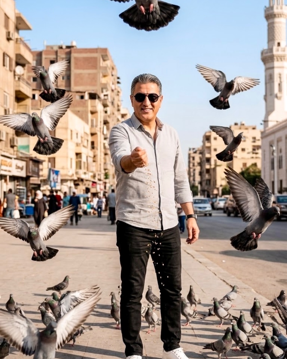 تحويل صورة بالذكاء الاصطناعي — بين الحمام في الساحة