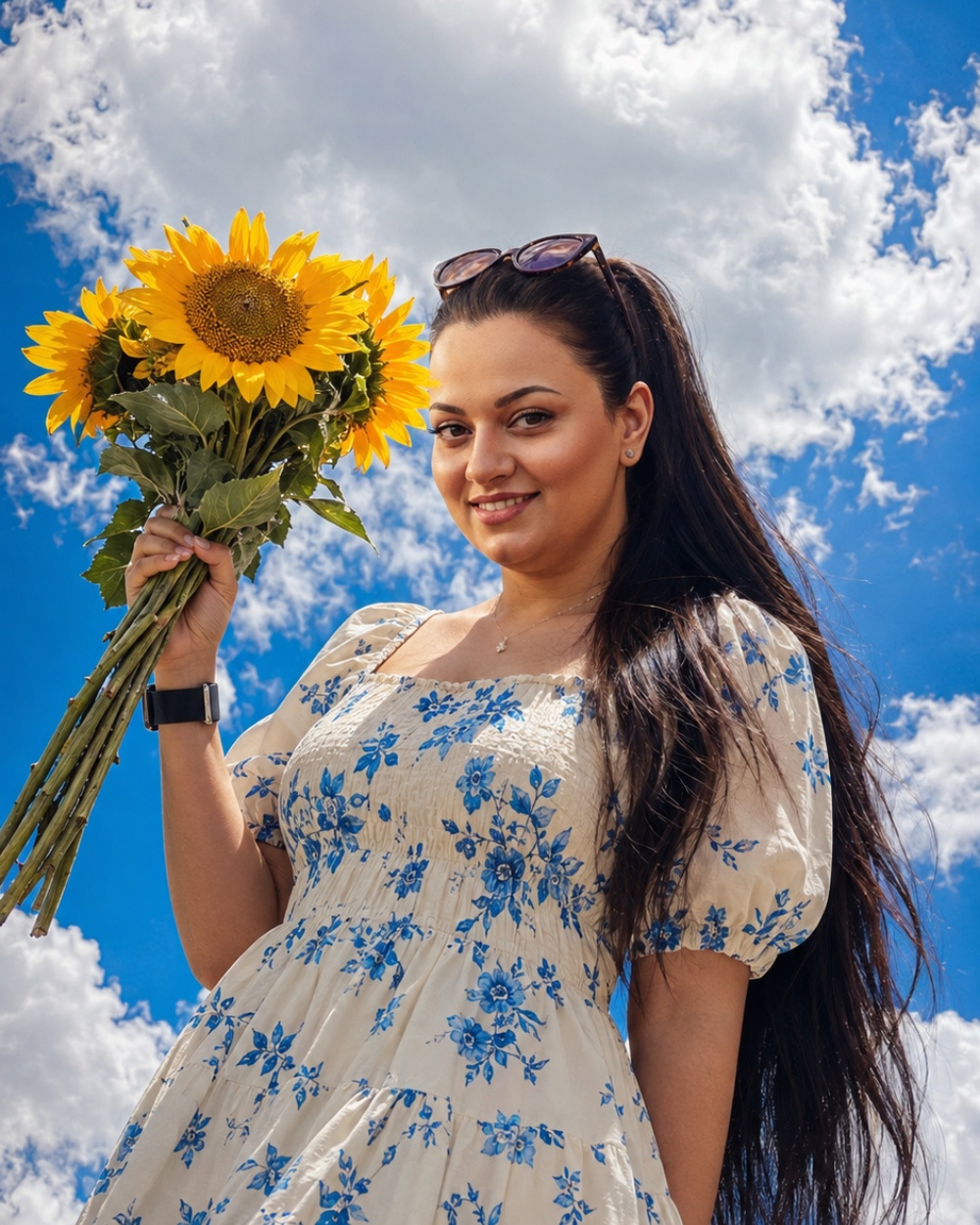 تحويل صورة بالذكاء الاصطناعي — باقة عباد الشمس تحت السماء