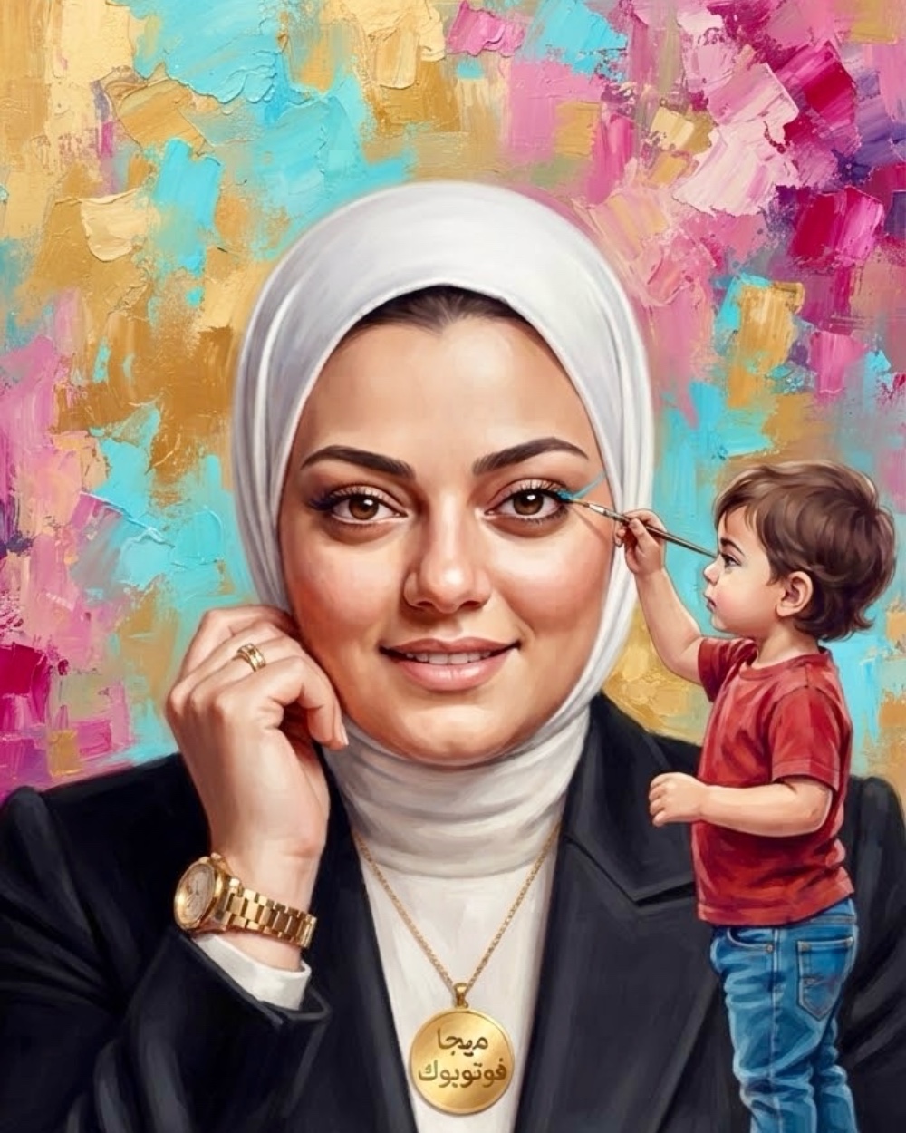 تحويل صورة بالذكاء الاصطناعي — لوحة ملونة مع طفل صغير