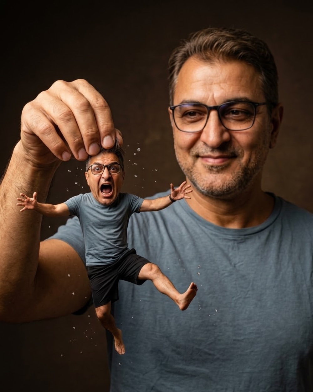 تحويل صورة بالذكاء الاصطناعي — ممسك بنسخة مصغرة من نفسي