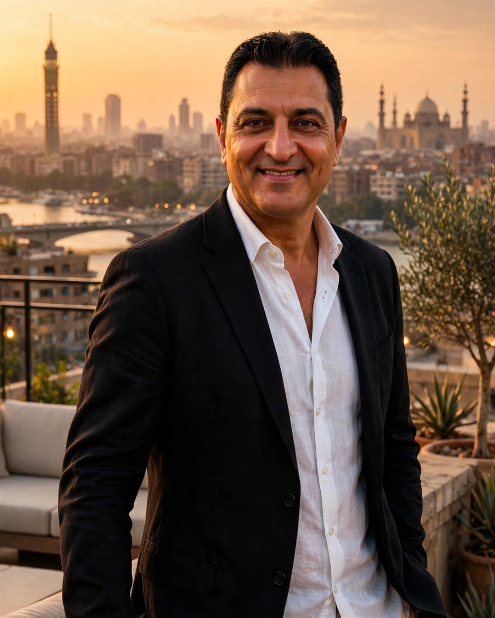تحويل صورة بالذكاء الاصطناعي — غروب القاهرة من السطح