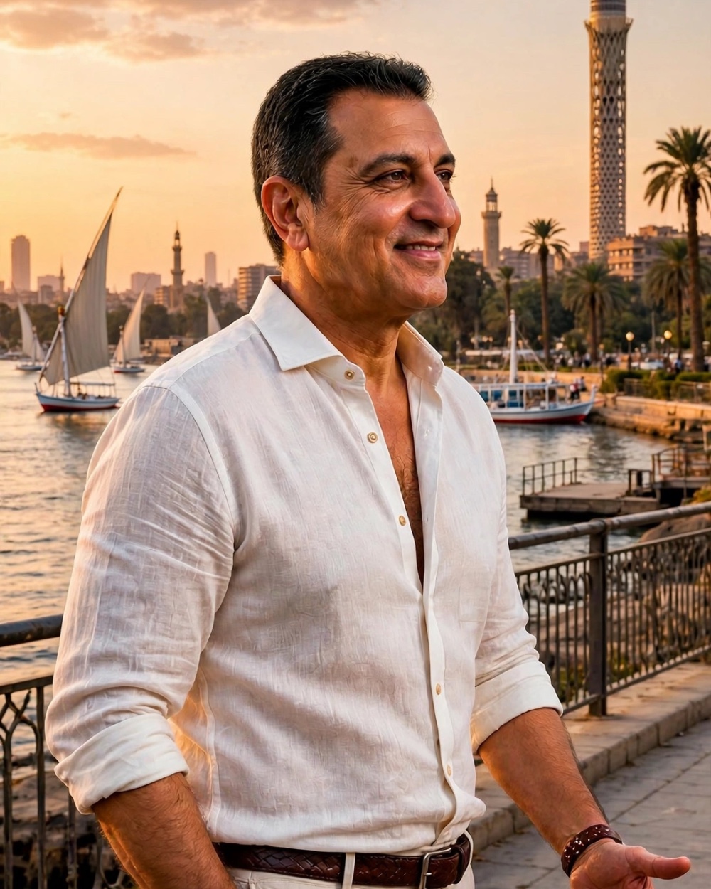 تحويل صورة بالذكاء الاصطناعي — كورنيش النيل وقت الغروب