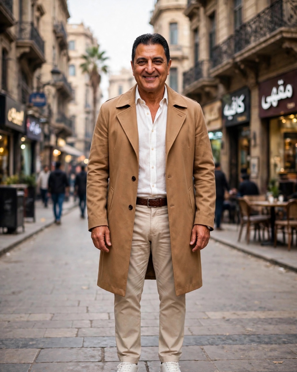تحويل صورة بالذكاء الاصطناعي — معطف طويل في شوارع وسط البلد