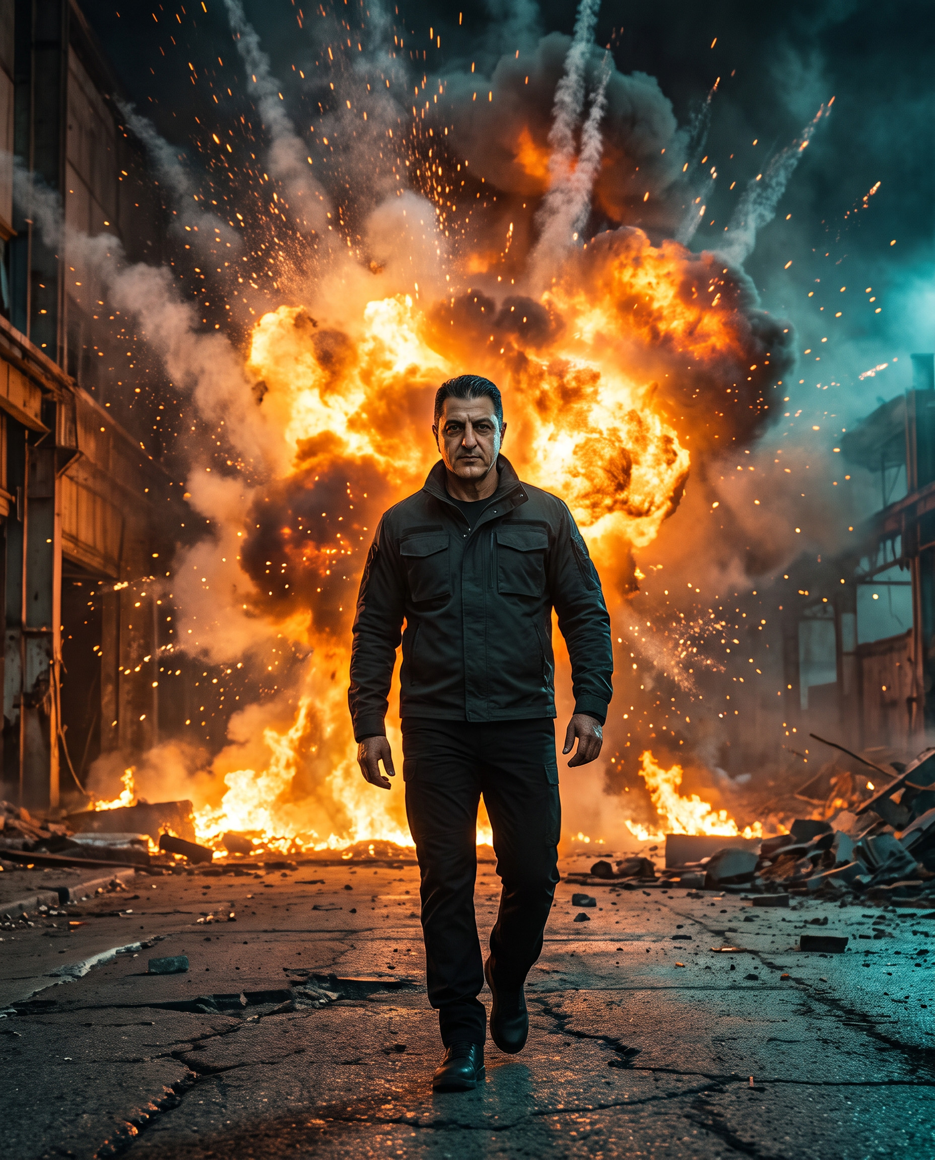تحويل صورة بالذكاء الاصطناعي — بوستر فيلم أكشن (رجالي)