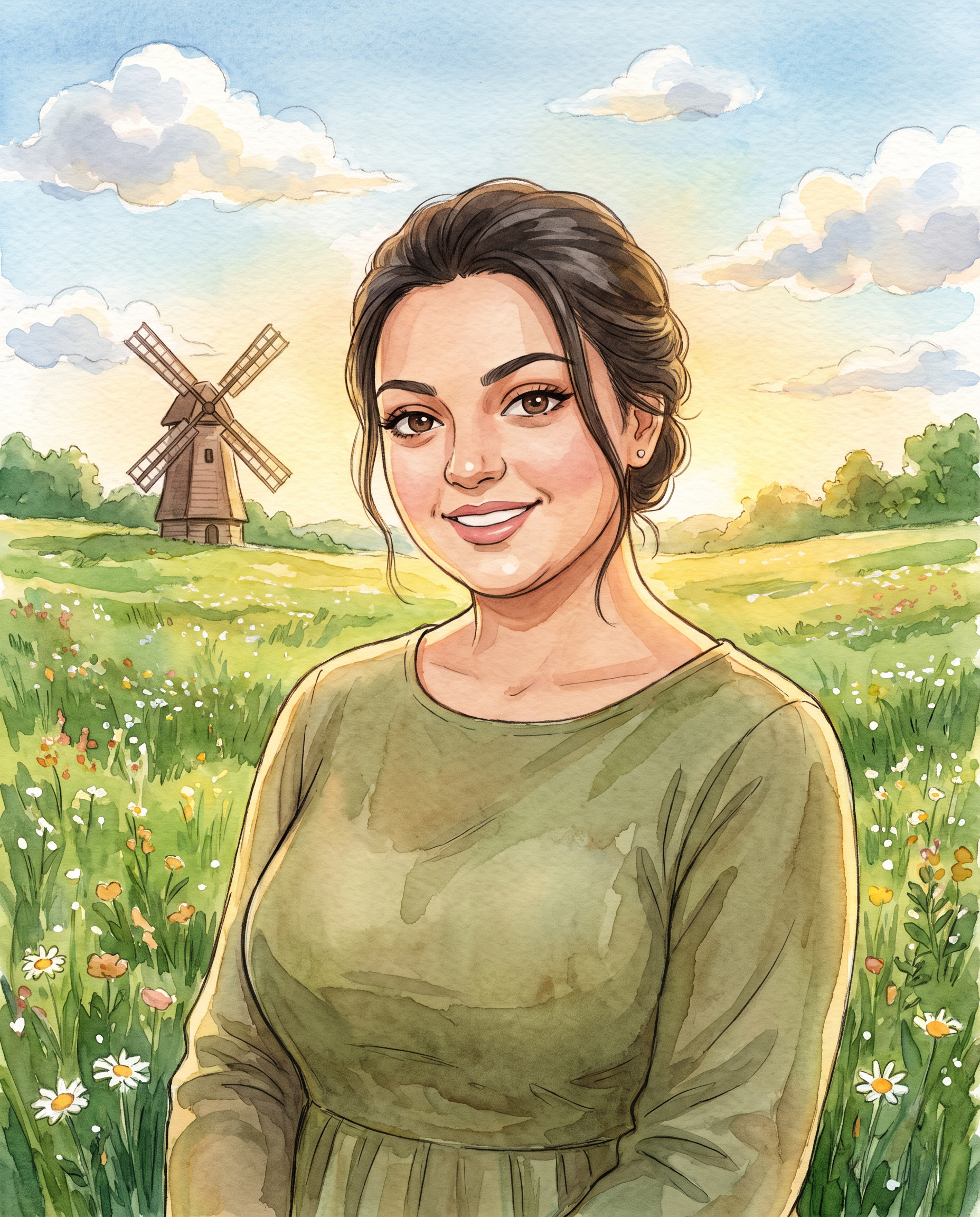 تحويل صورة بالذكاء الاصطناعي — رسم أنمي بألوان مائية (حريمي)